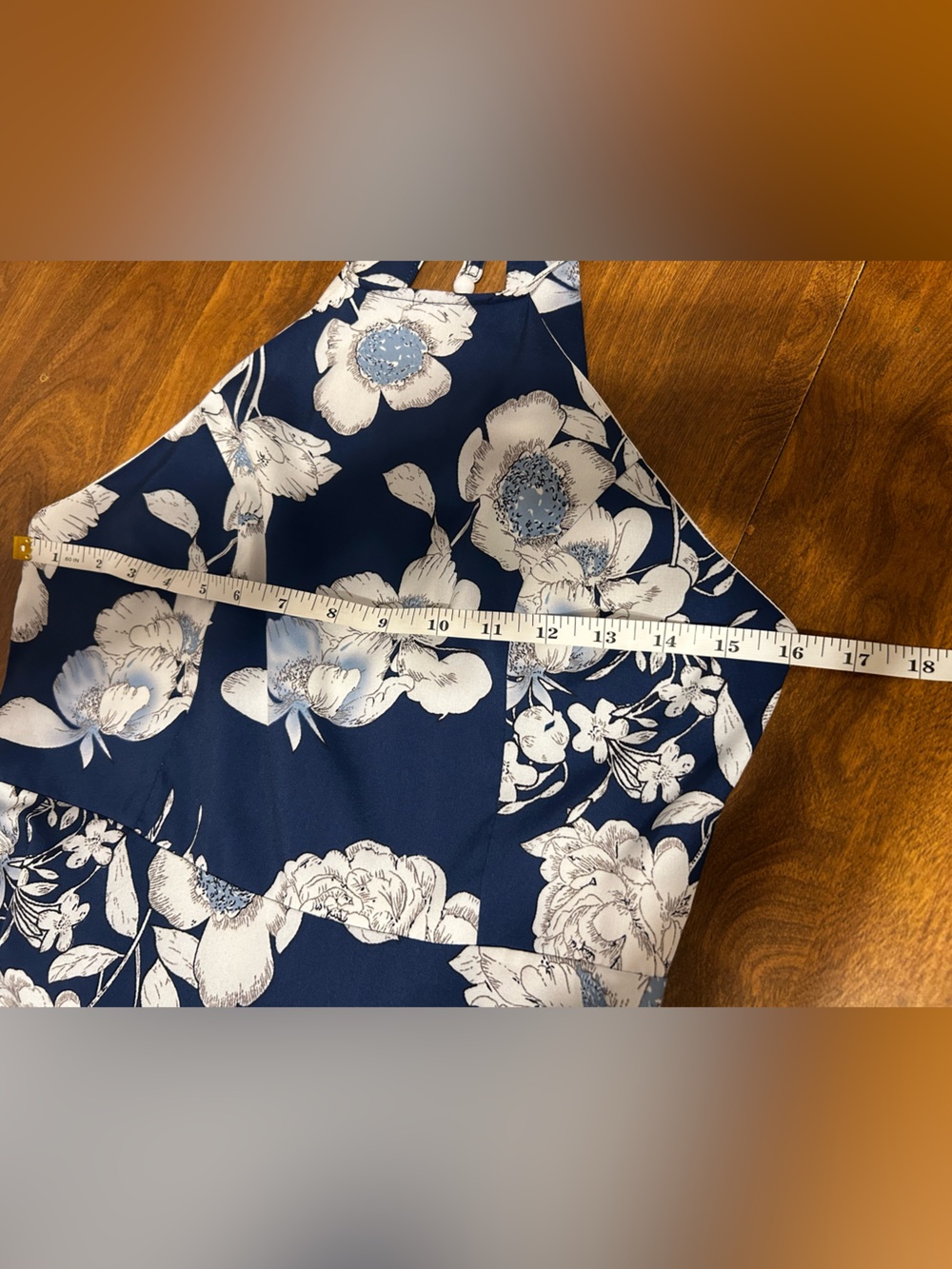 Women’s Medium Navy Blue Floral Halter Dress - Picture 12 of 14